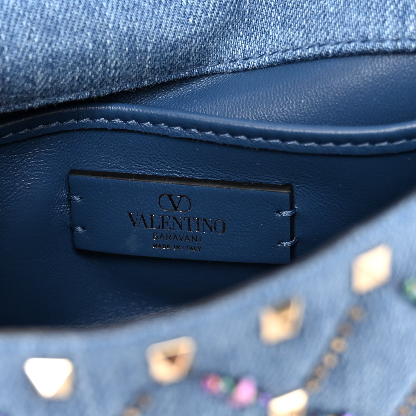 Denim Small Rockstud Jewel Spike Shoulder Bag Blue