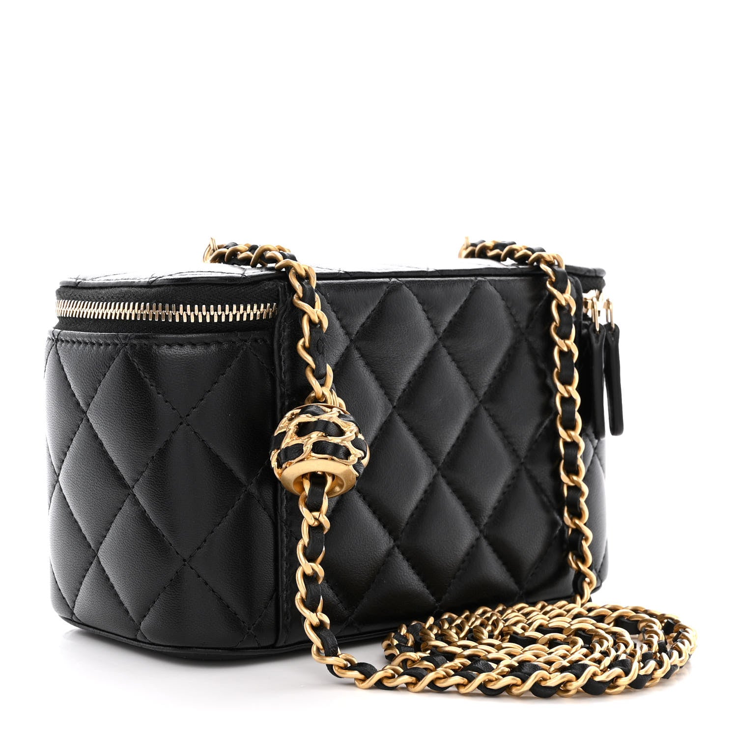 Chanel Lambskin Quilted Pearl Crush Small Vanity Case With Chain Black 3 of 11