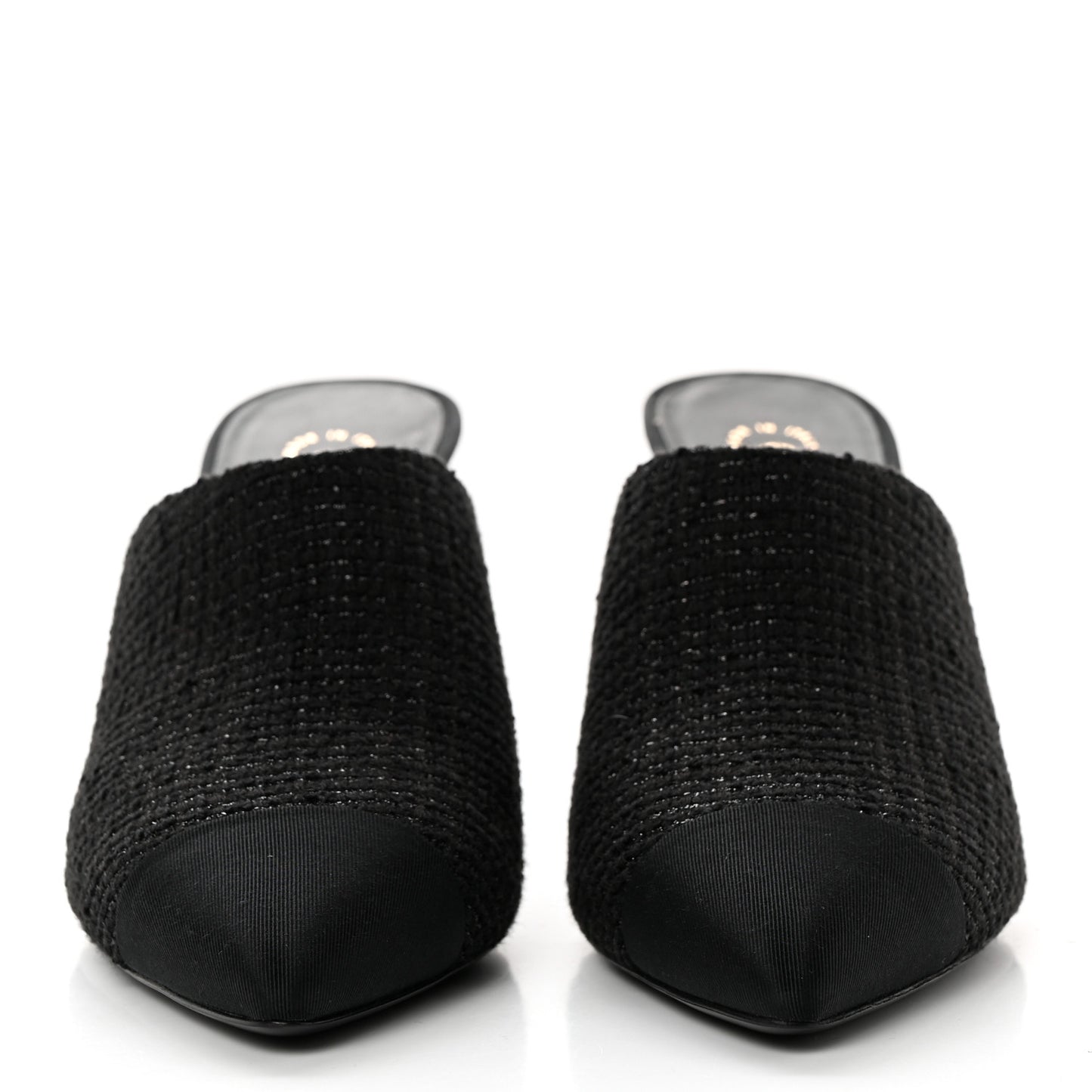 Tweed Grosgrain Cap Toe Pearl Mule 38.5 Black