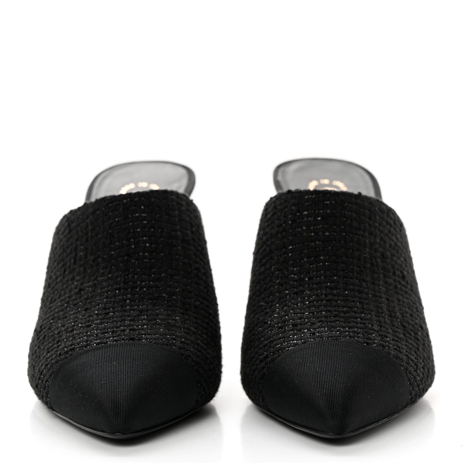 Chanel Tweed Grosgrain Cap Toe Pearl Mule 38.5 Black 2 of 11