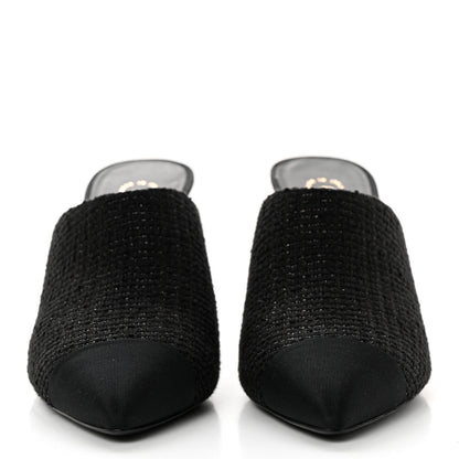 Chanel Tweed Grosgrain Cap Toe Pearl Mule 38.5 Black 2 of 11