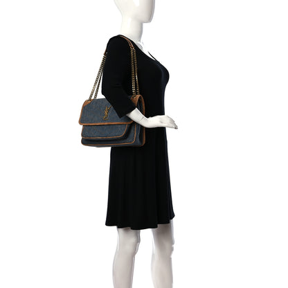 Saint Laurent Denim Suede Monogram Medium Niki Chain Satchel Blue Cinnamon 2 of 9