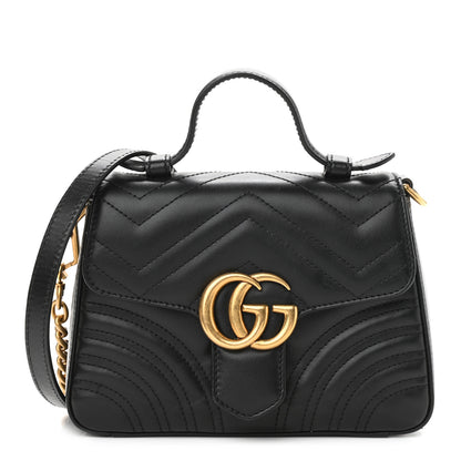 Gucci Calfskin Matelasse Mini GG Marmont Top Handle Shoulder Bag Black 1 of 9