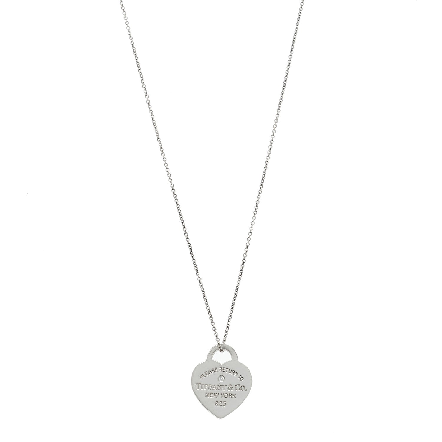 Tiffany Sterling Silver Diamond Small Return to Tiffany Heart Pendant Necklace 1 of 5