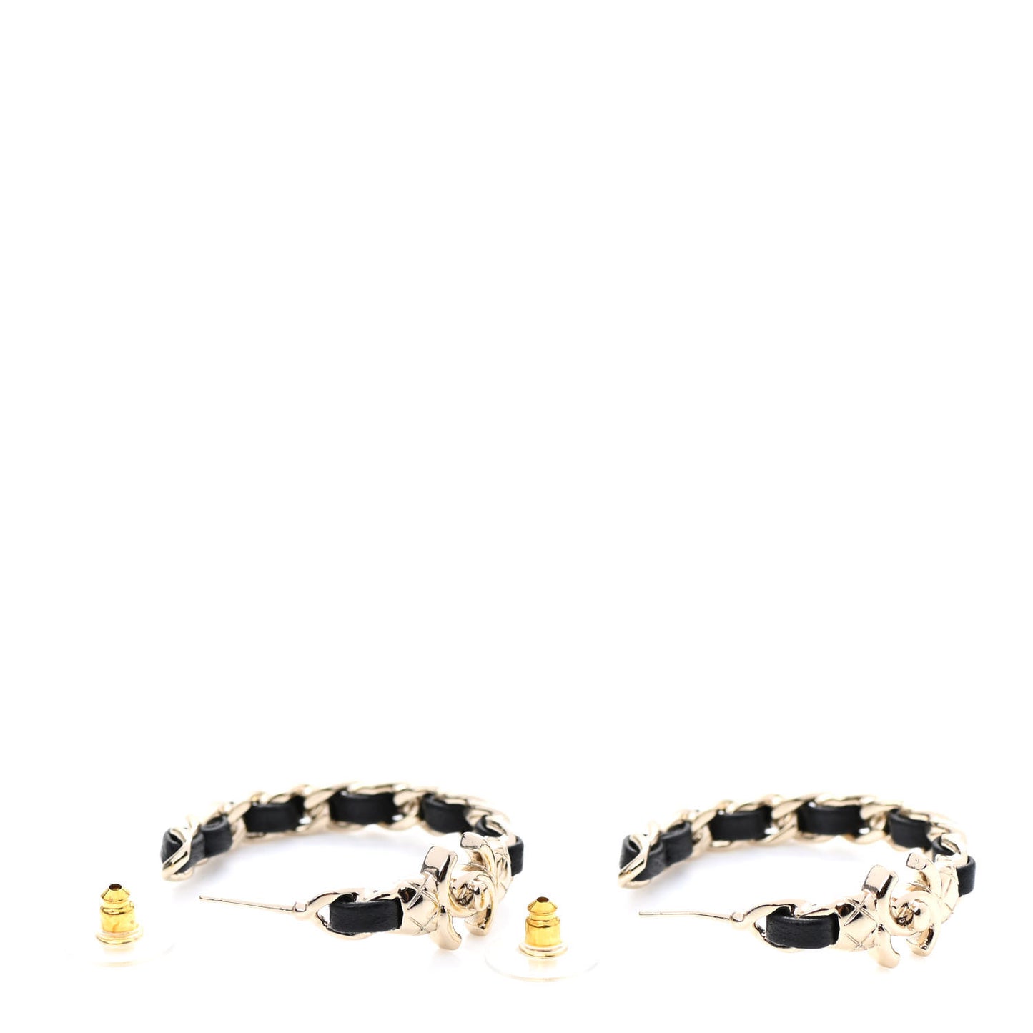 Metal Lambskin Quilted CC Turnlock Chain Hoop Earrings Gold Black