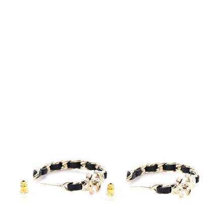 Chanel Metal Lambskin Quilted CC Turnlock Chain Hoop Earrings Gold Black 3 of 4