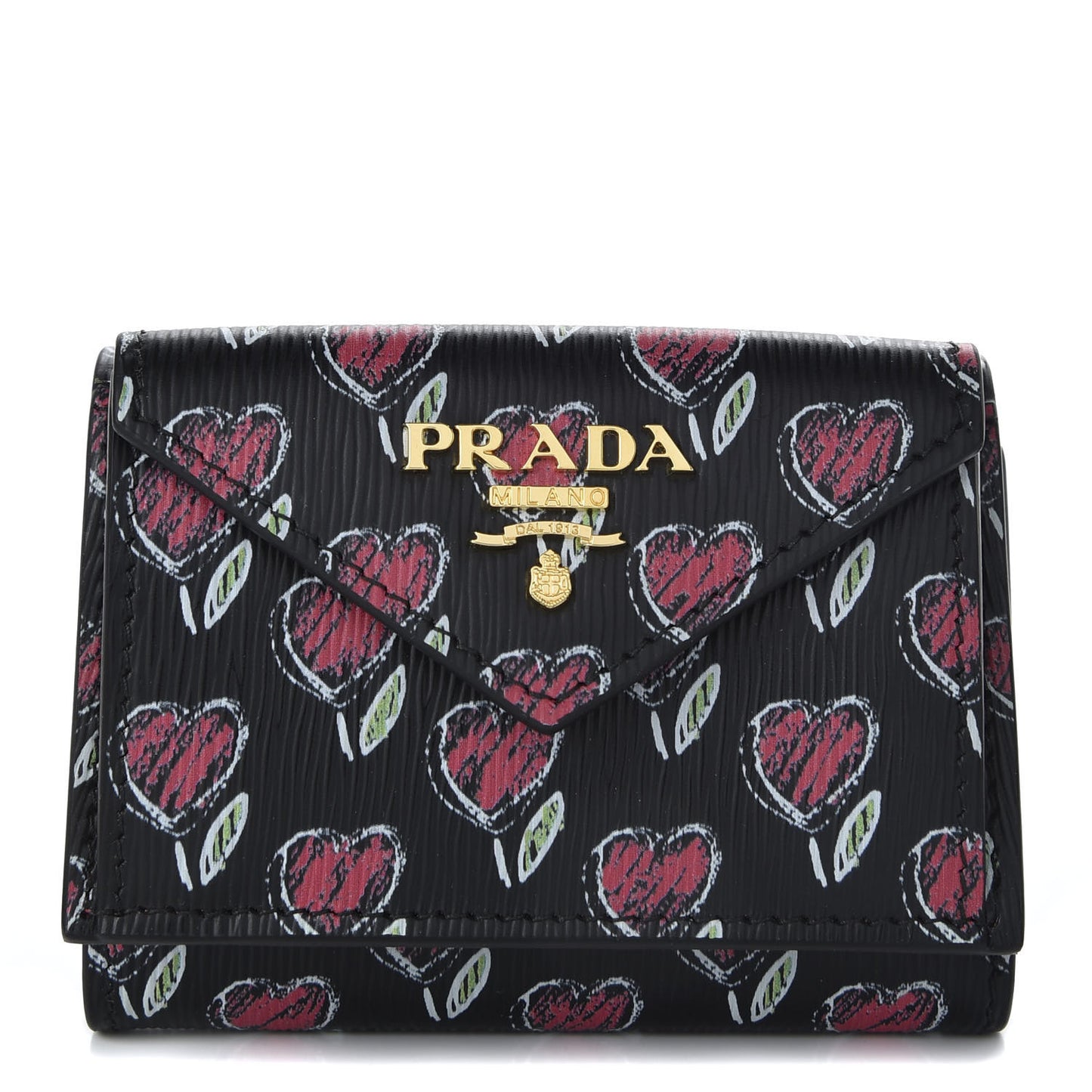Vitello Move Love Print Envelope Tri-Fold Wallet Black