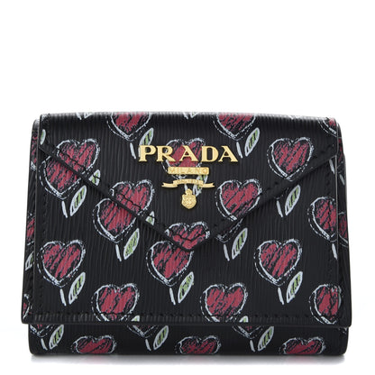 Prada Vitello Move Love Print Envelope Tri-Fold Wallet Black 1 of 7