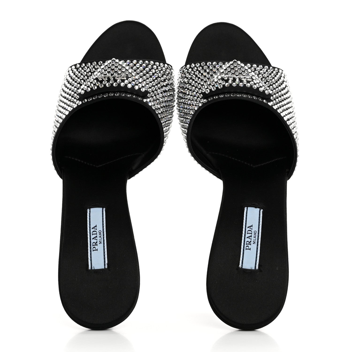 Prada Satin Crystal Logo 65mm Slide Sandals 38 Cristal 2 of 9