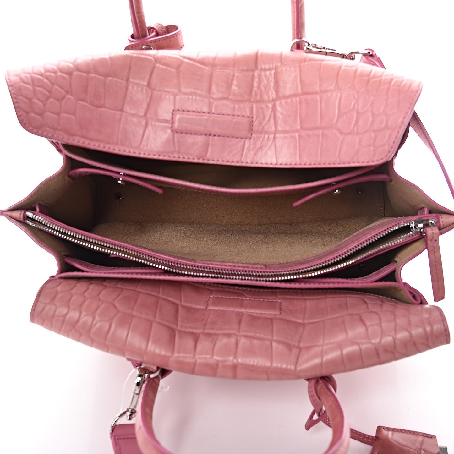 Calfskin Crocodile Embossed Medium Milla Tote Pink