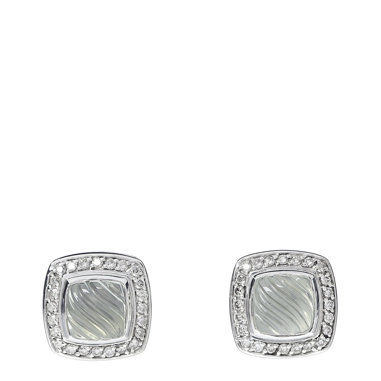 Sterling Silver 18K Yellow Gold Diamond Prasiolite 7mm Petite Sculpted Albion Earrings
