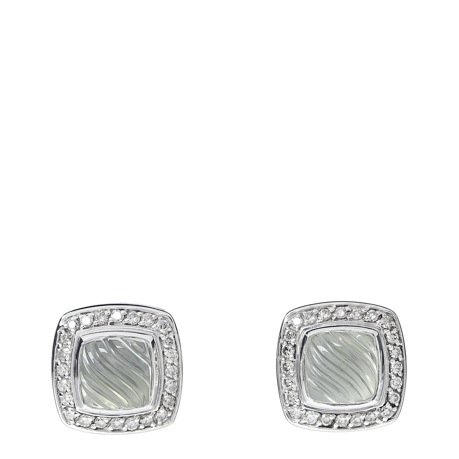 David Yurman Sterling Silver 18K Yellow Gold Diamond Prasiolite 7mm Petite Sculpted Albion Earrings 1 of 4