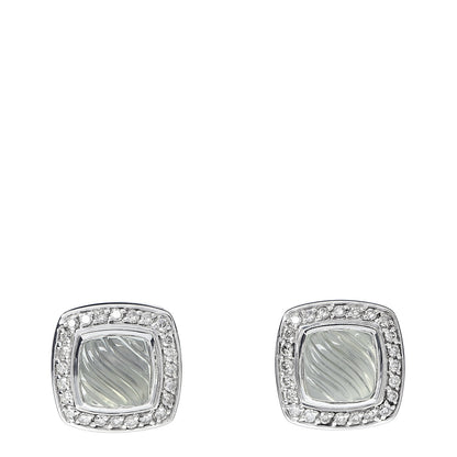 David Yurman Sterling Silver 18K Yellow Gold Diamond Prasiolite 7mm Petite Sculpted Albion Earrings 1 of 4
