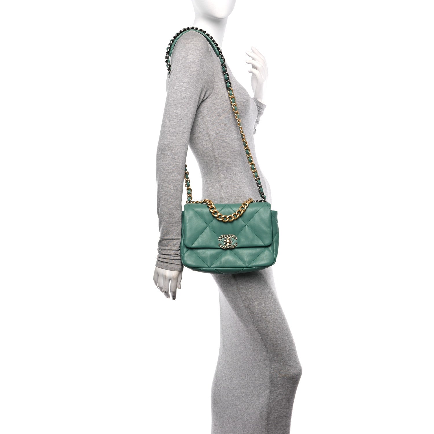 Chanel Lambskin Quilted Medium Chanel 19 Flap Green 2 of 11