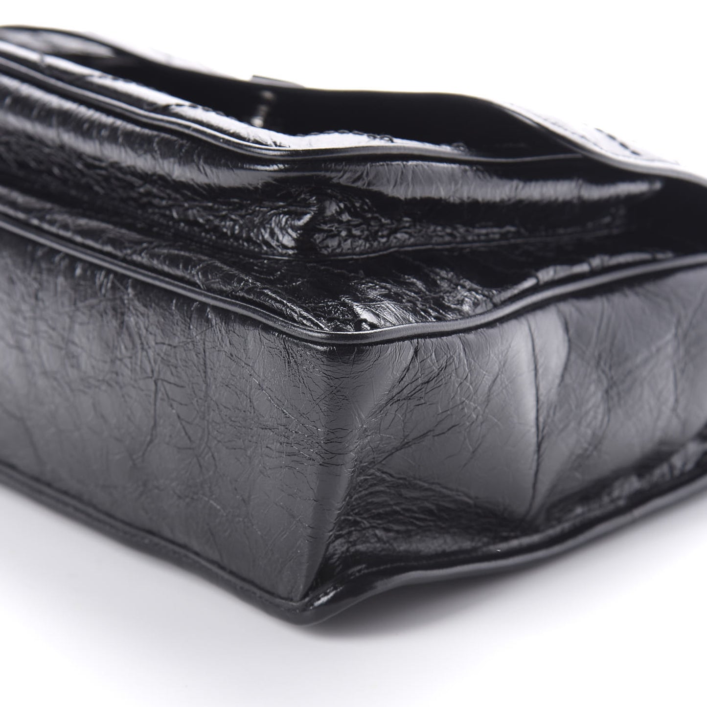 Crinkled Calfskin Matelasse Monogram Large Niki Chain Satchel Black