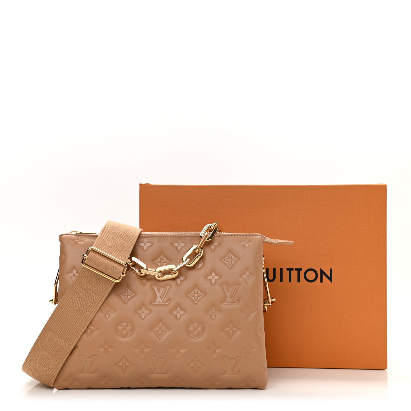 Lambskin Embossed Monogram Coussin PM Camel