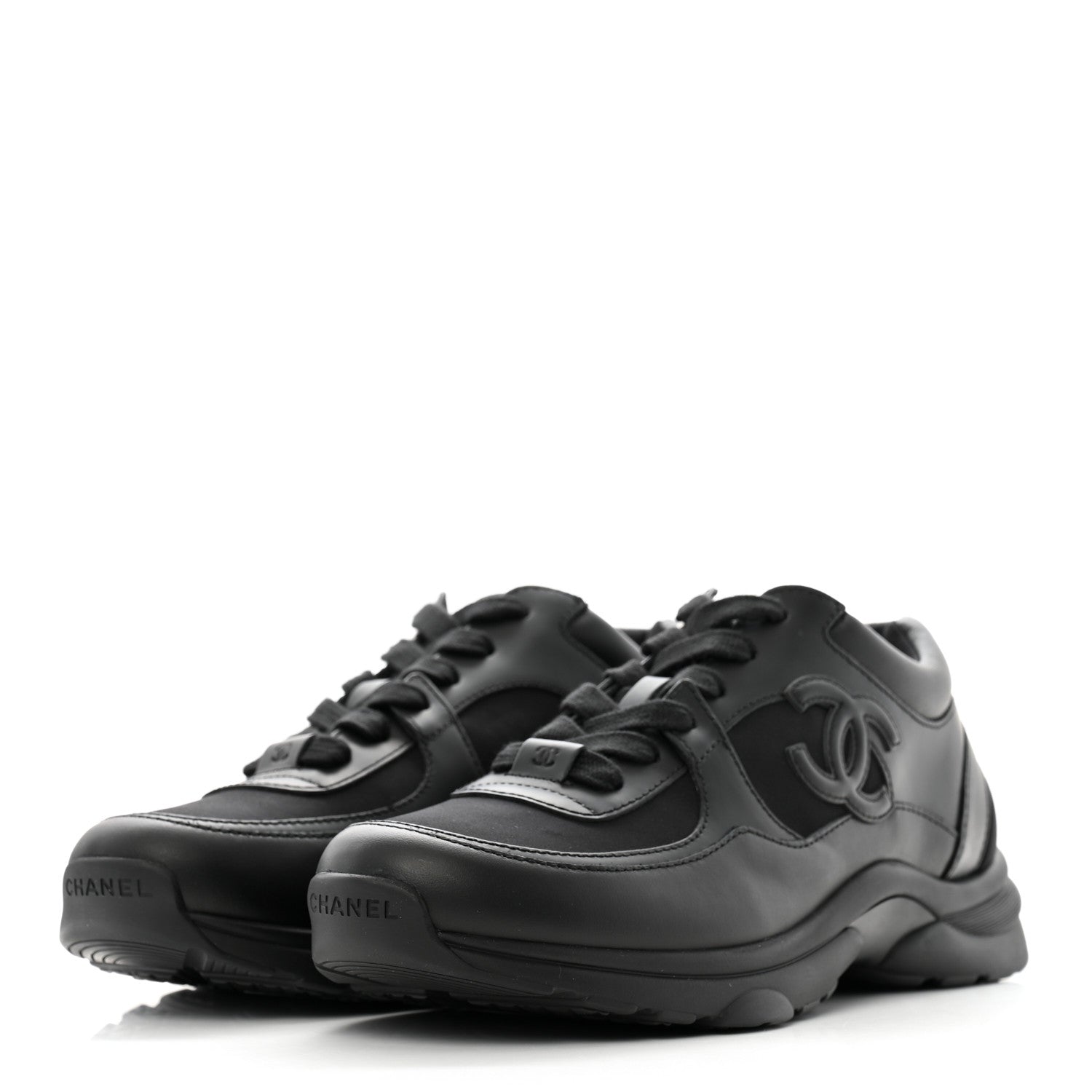 Chanel Lambskin Fabric CC Uniform Mens Sneakers 40 Black 5 of 10