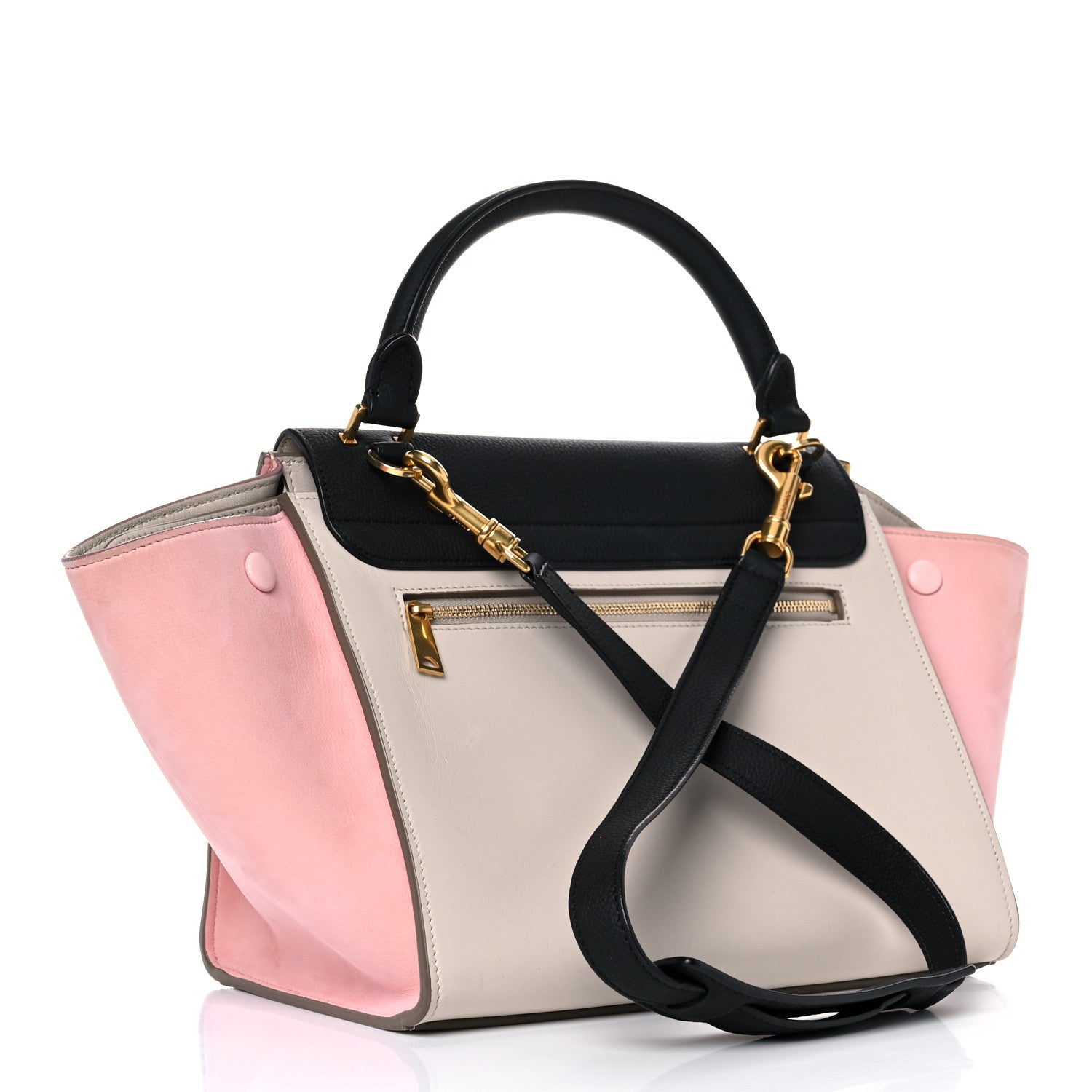 Celine Textured Calfskin Suede Small Tri-Color Trapeze Black 3 of 17