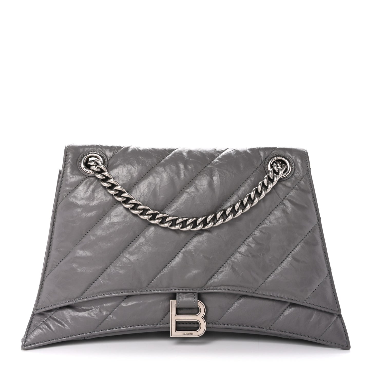 Crushed Calfskin Quilted Medium Crush Chain Bag Dark Grey