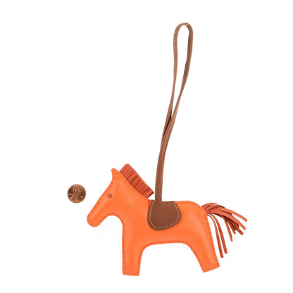 Hermes Milo Lambskin Grigri Rodeo Horse Bag Charm MM Feu Cornaline Fauve 2 of 4