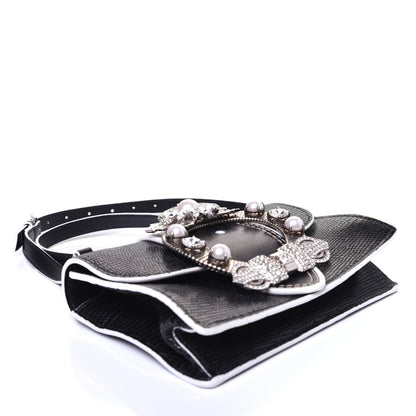Miu Miu Embossed Lizard Calfskin Crystal Embellished Saint Lucertola Shoulder Bag Black 4 of 14