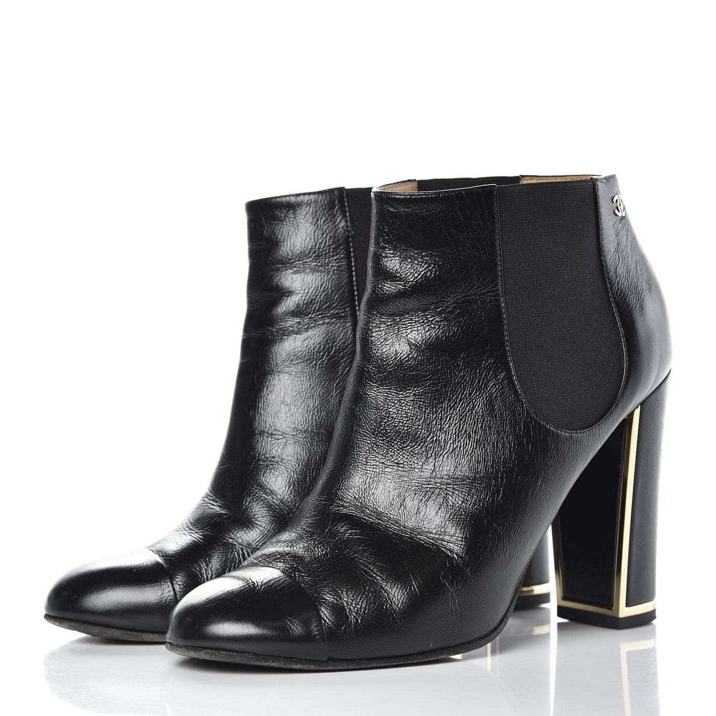 Crinkled Calfskin Cap Toe CC Short Ankle Boots 39 Black