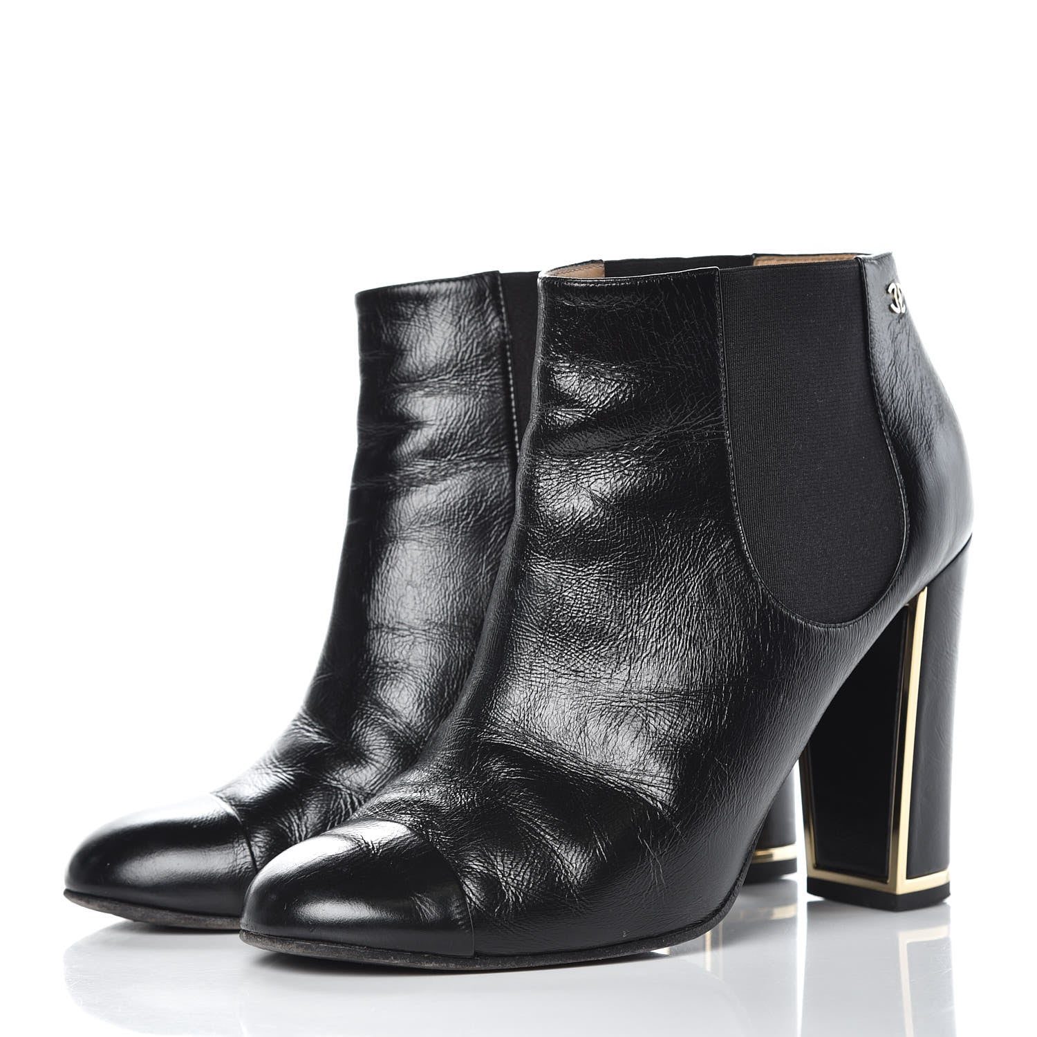 Chanel Crinkled Calfskin Cap Toe CC Short Ankle Boots 39 Black 4 of 12