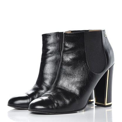Chanel Crinkled Calfskin Cap Toe CC Short Ankle Boots 39 Black 4 of 12