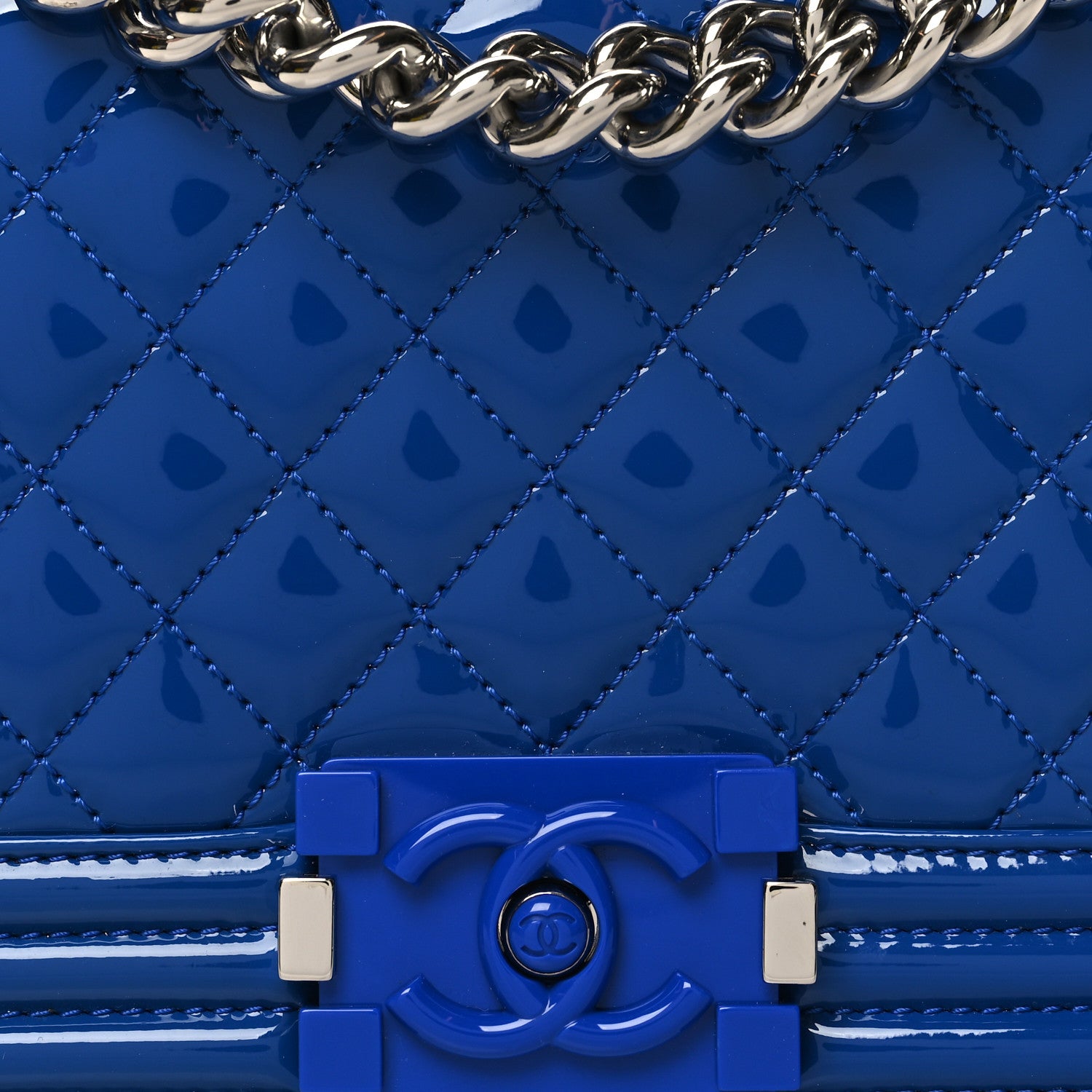 Chanel Patent Calfskin Quilted Medium Plexiglass Boy Flap Blue 8 of 10