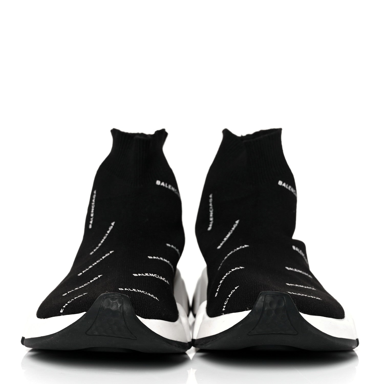 Balenciaga Neoprene Knit Allover Logo Bi-Color Sole Womens Speed Sneakers 36 Black White 2 of 8