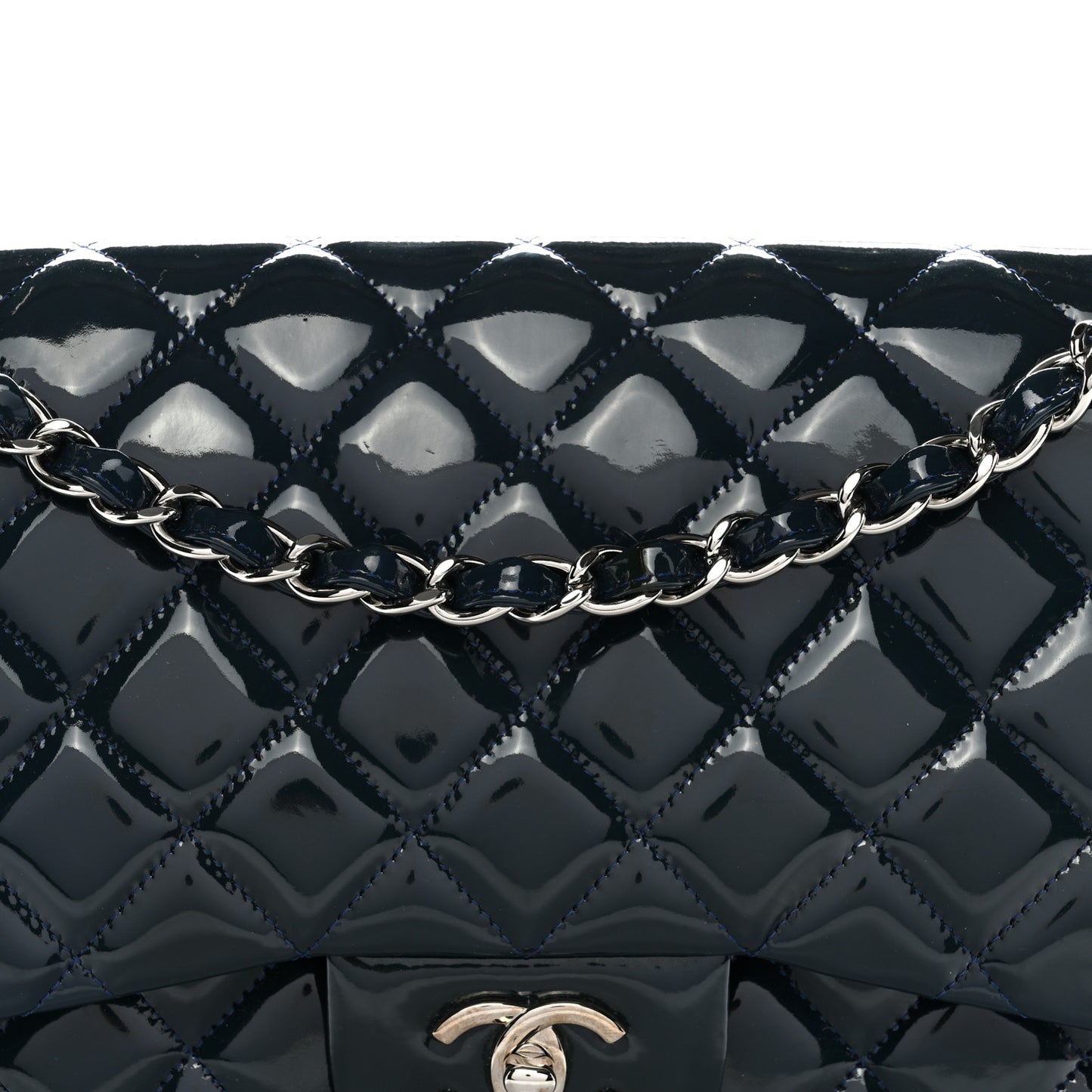 Patent Quilted Jumbo Double Flap Dark Blue