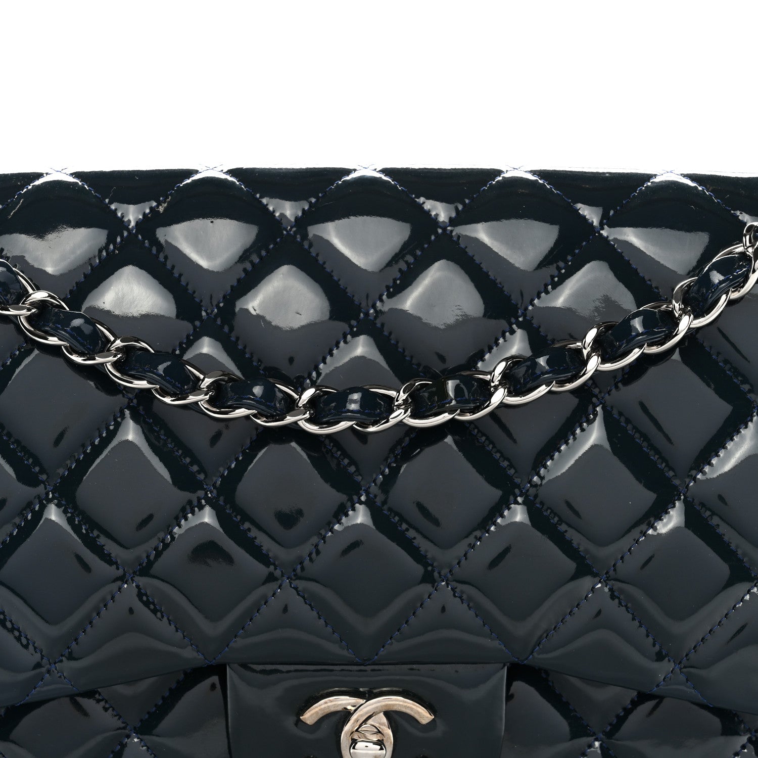 Chanel Patent Quilted Jumbo Double Flap Dark Blue 8 of 11