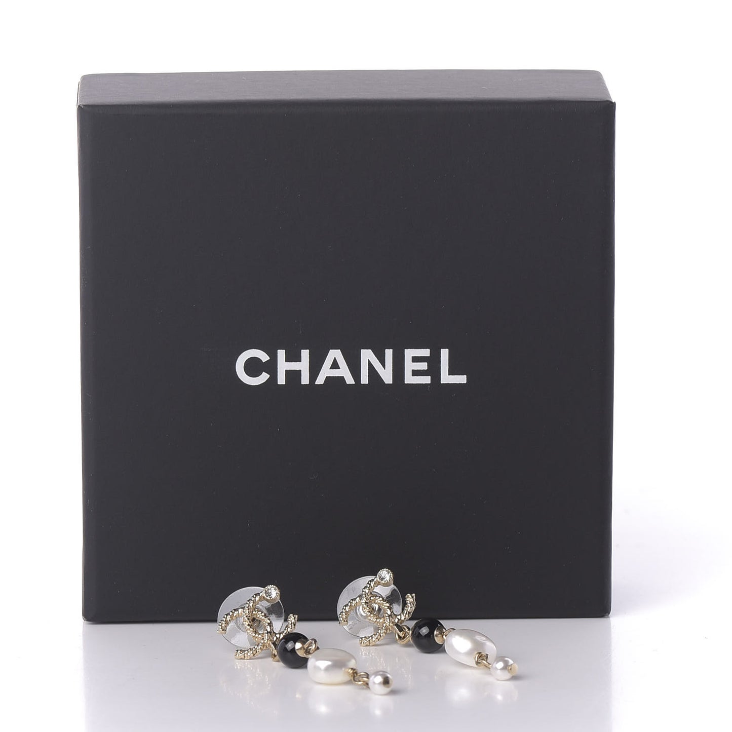 Pearl Bead Crystal CC Byzantine Drop Earrings Black Gold