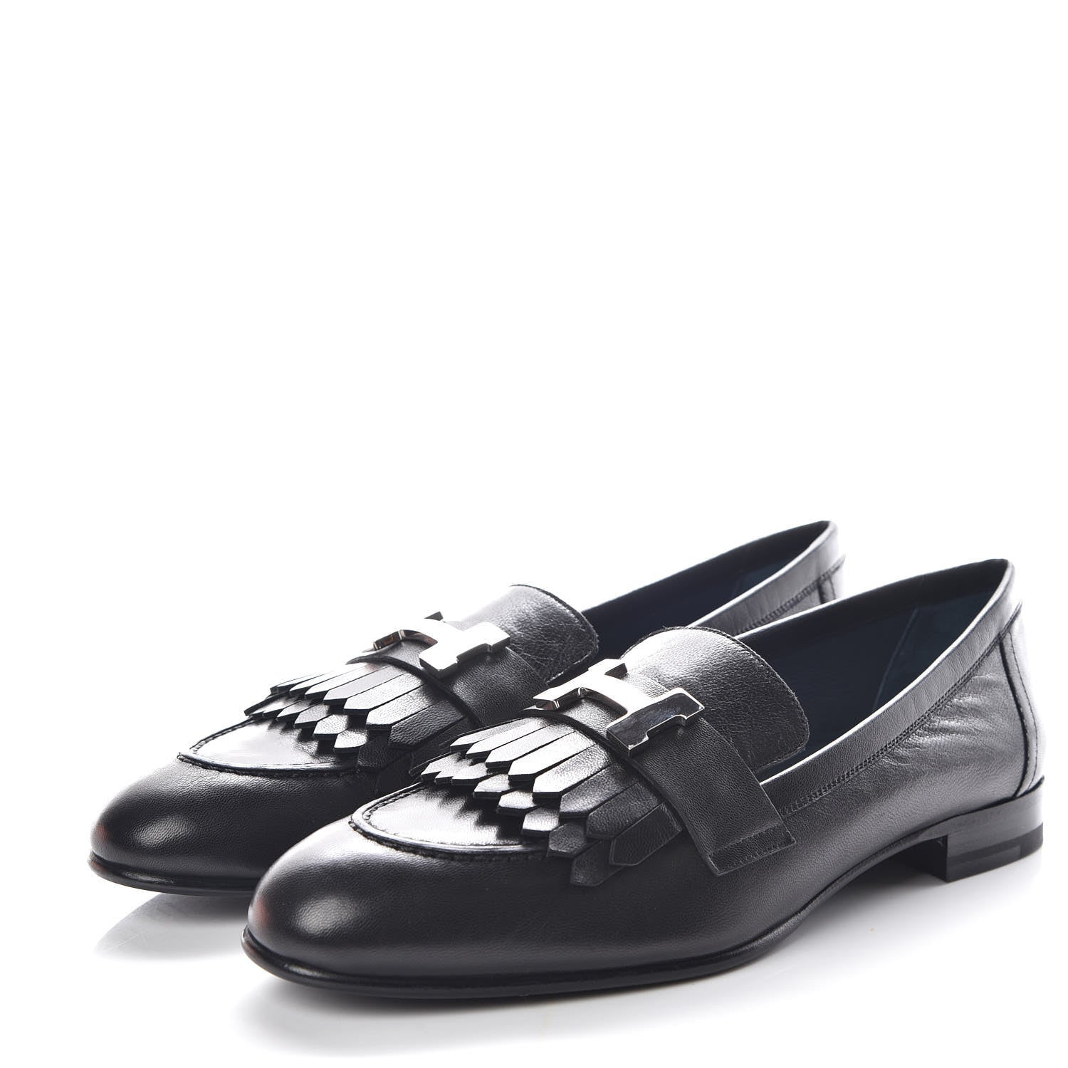 Hermes Goatskin Womens Royal Loafers 36.5 Black 3 of 8