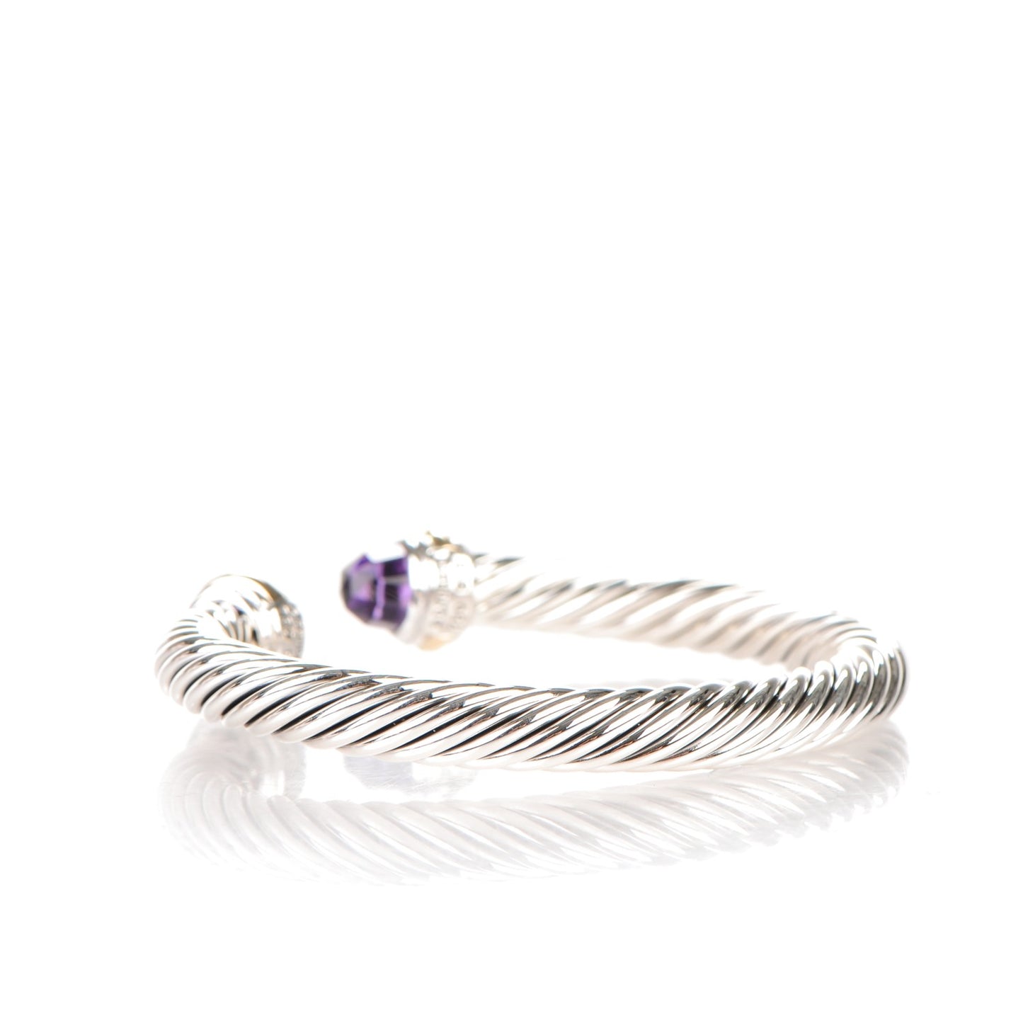 Sterling Silver 14K Yellow Gold Amethyst 7mm Cable Classics Bracelet