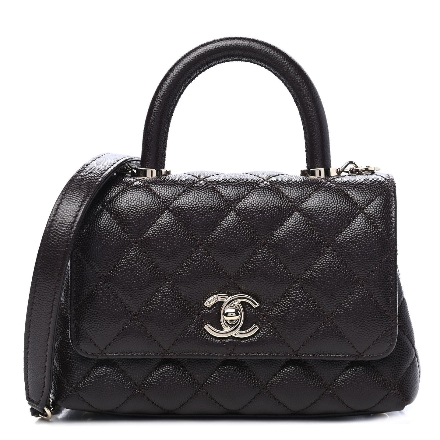 Caviar Quilted Extra Mini Coco Handle Flap Dark Brown