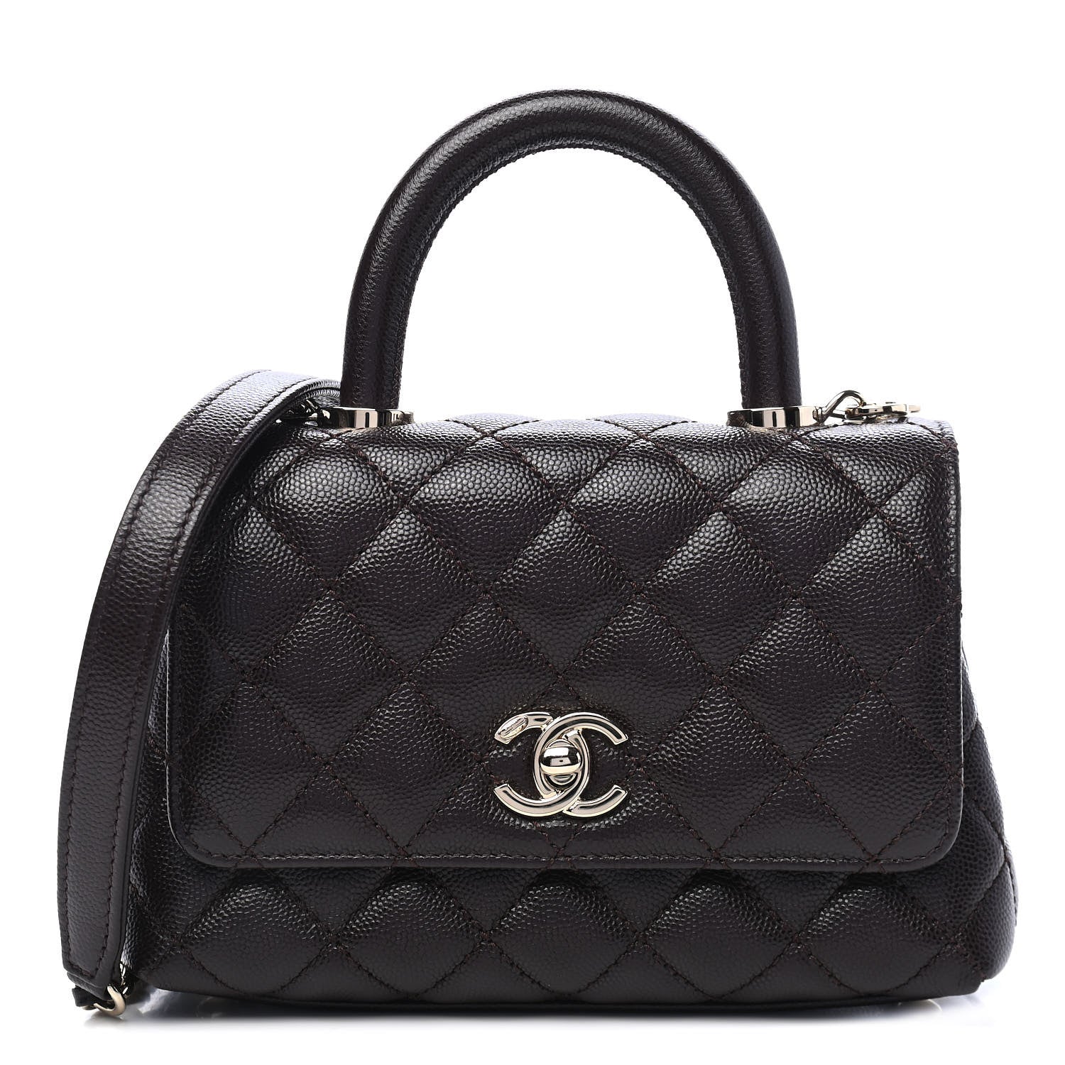 Chanel Caviar Quilted Extra Mini Coco Handle Flap Dark Brown 1 of 8