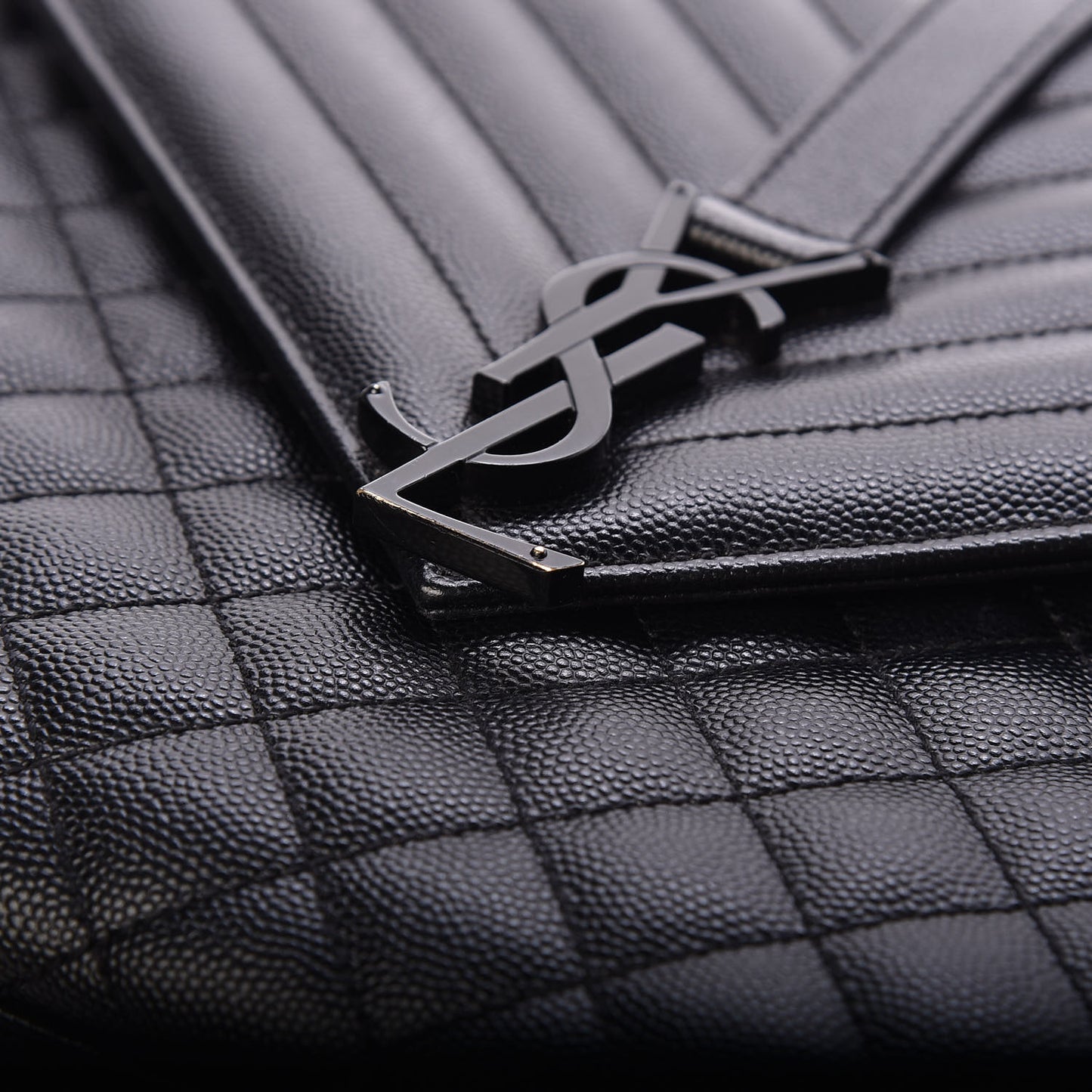 Grain De Poudre Textured Mixed Matelasse Large Triquilt Monogram Monochrome Satchel Black