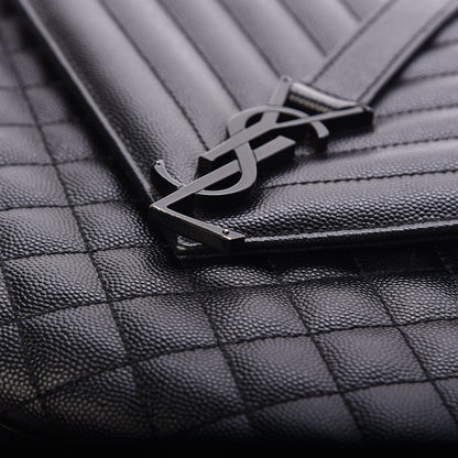 Saint Laurent Grain De Poudre Textured Mixed Matelasse Large Triquilt Monogram Monochrome Satchel Black 9 of 9