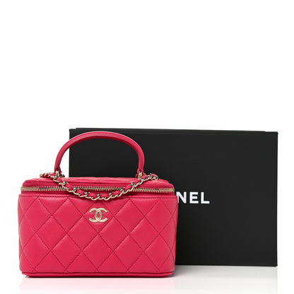 Chanel Lambskin Quilted Small Top Handle Vanity Case With Chain Dark Pink 11 of 11