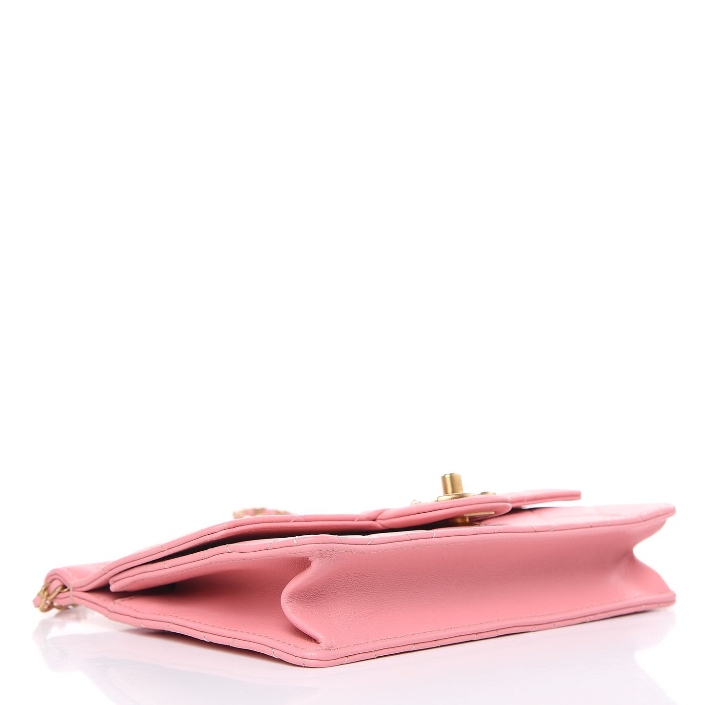 Lambskin Quilted Pearl Chain Flap Bag Pink