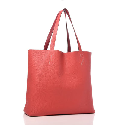 Hermes Taurillon Clemence Double Sens 45 Reversible Tote Rubis Bougainvillea 4 of 9