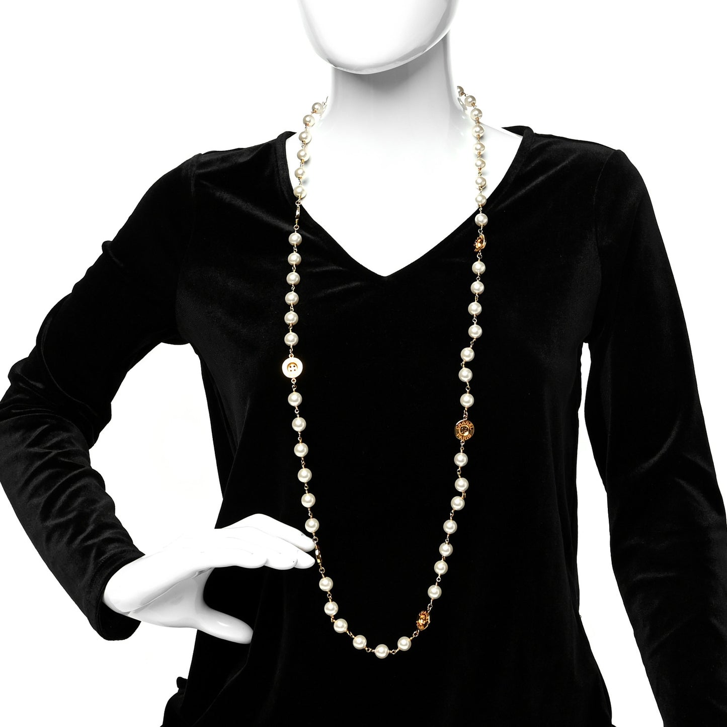 Metal Pearl Paris Button Necklace Gold