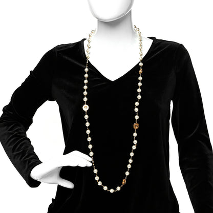 Chanel Metal Pearl Paris Button Necklace Gold 2 of 5