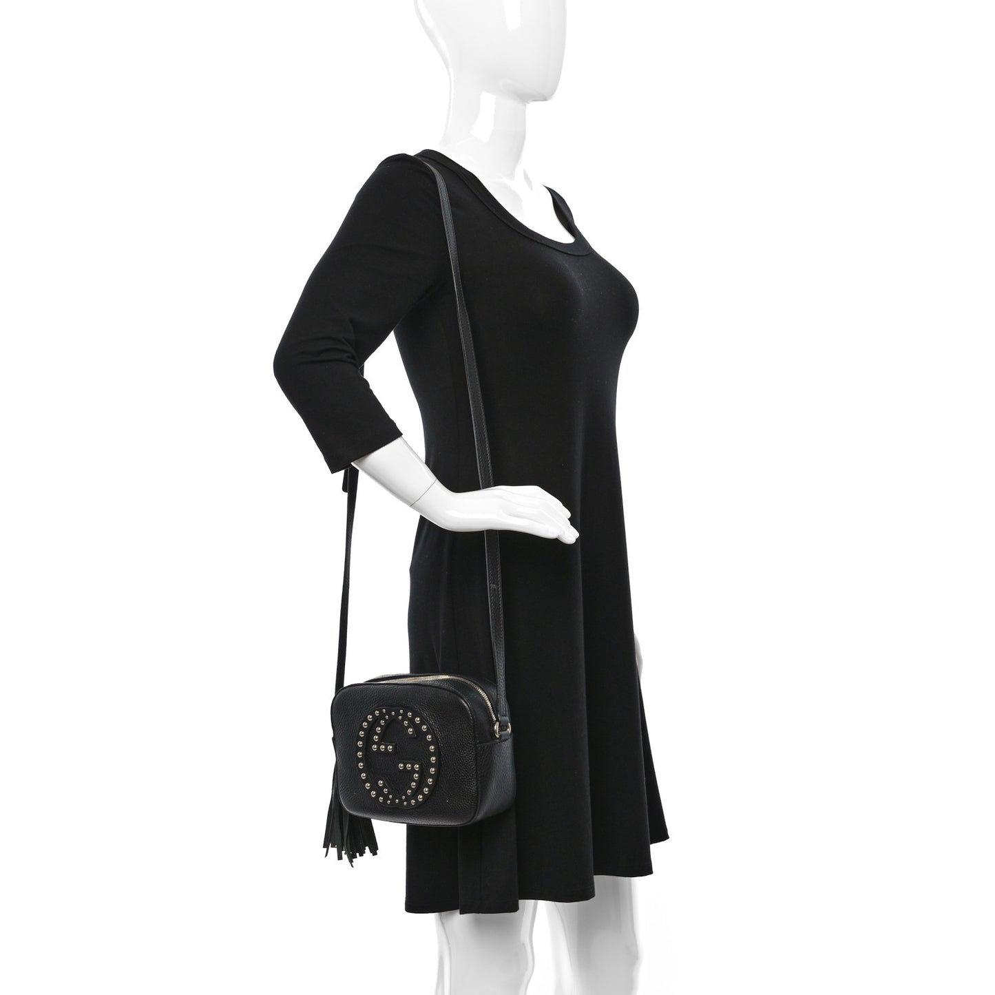 Pebbled Calfskin Studded Small Soho Disco Bag Black