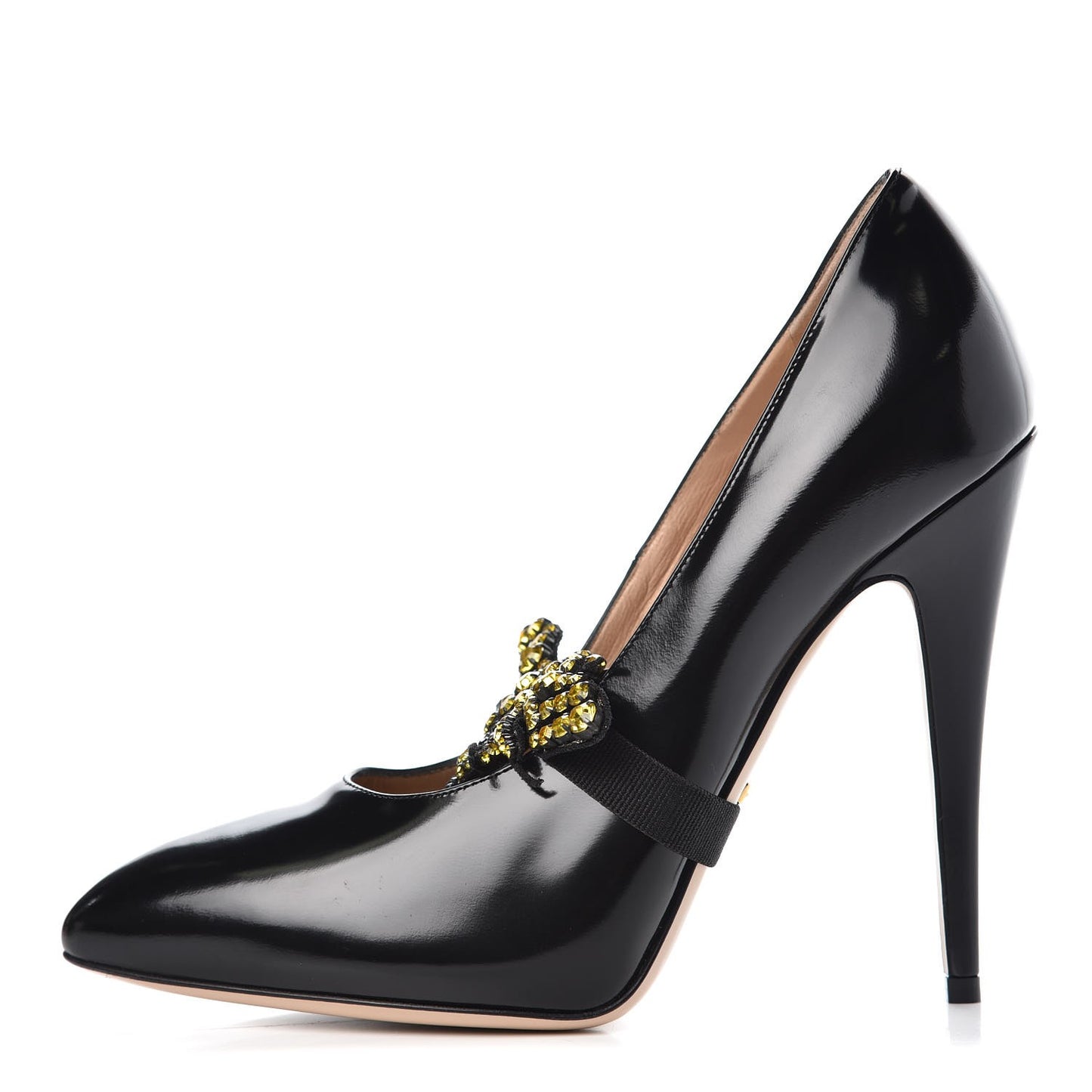 Polished Calfskin Removable Bee Elaisa Platform High Heel Pumps 39.5 Black