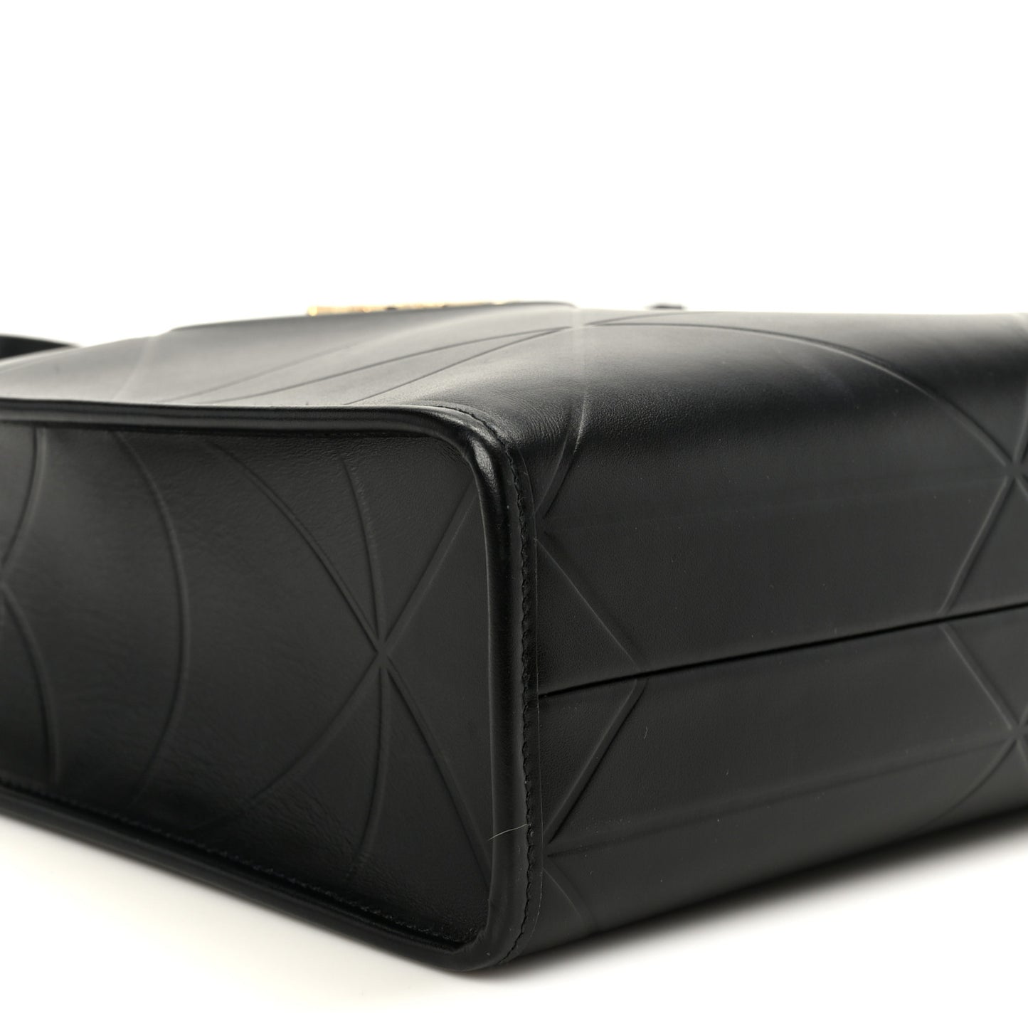 Soft Calfskin Triangolo Symbole Embossed Small Tote Black