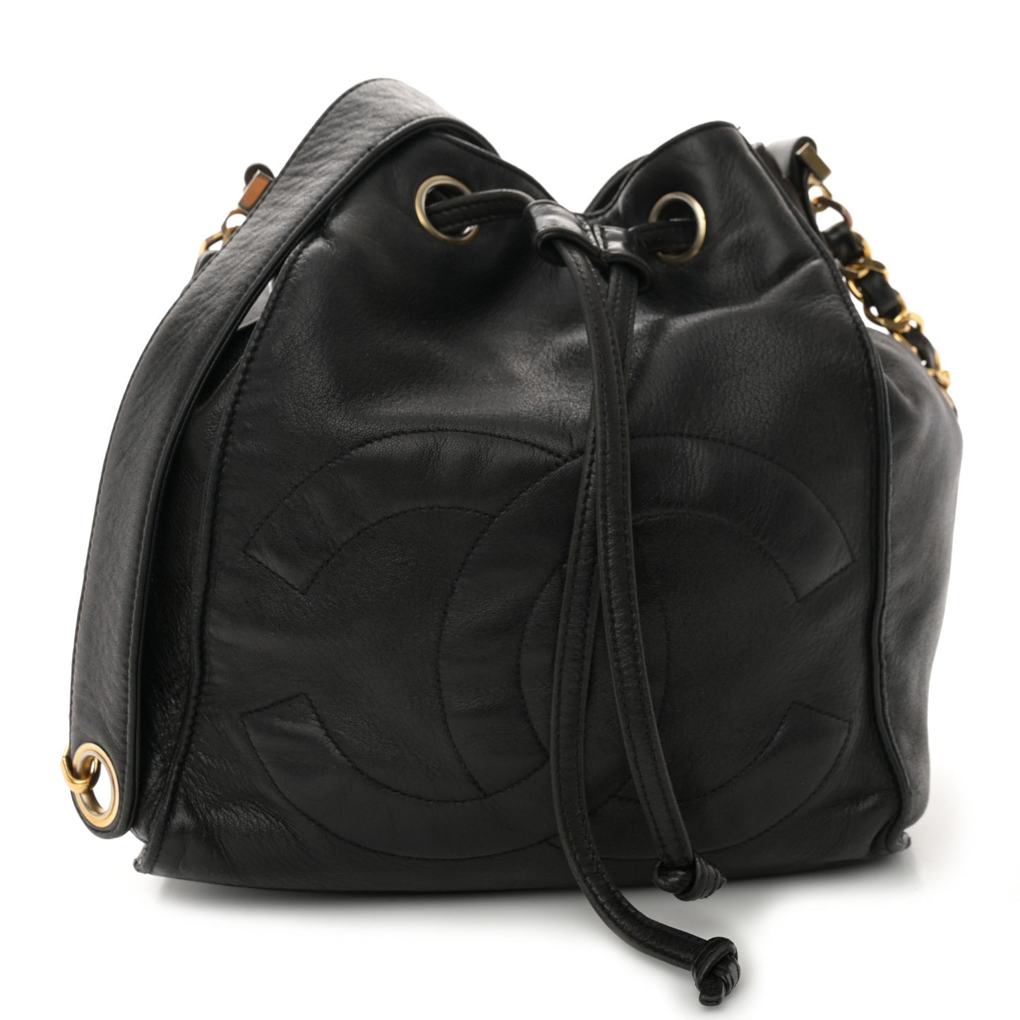 Lambskin CC Drawstring Bag Black