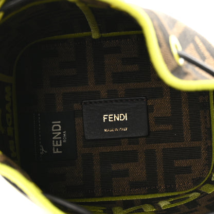 Fendi Fabric Jacquard Shiny Nappa FF 1974 Logo Threaded Edge Mini Mon Tresor Bucket Bag Tobacco Moro Giallo Fluo 4 of 9