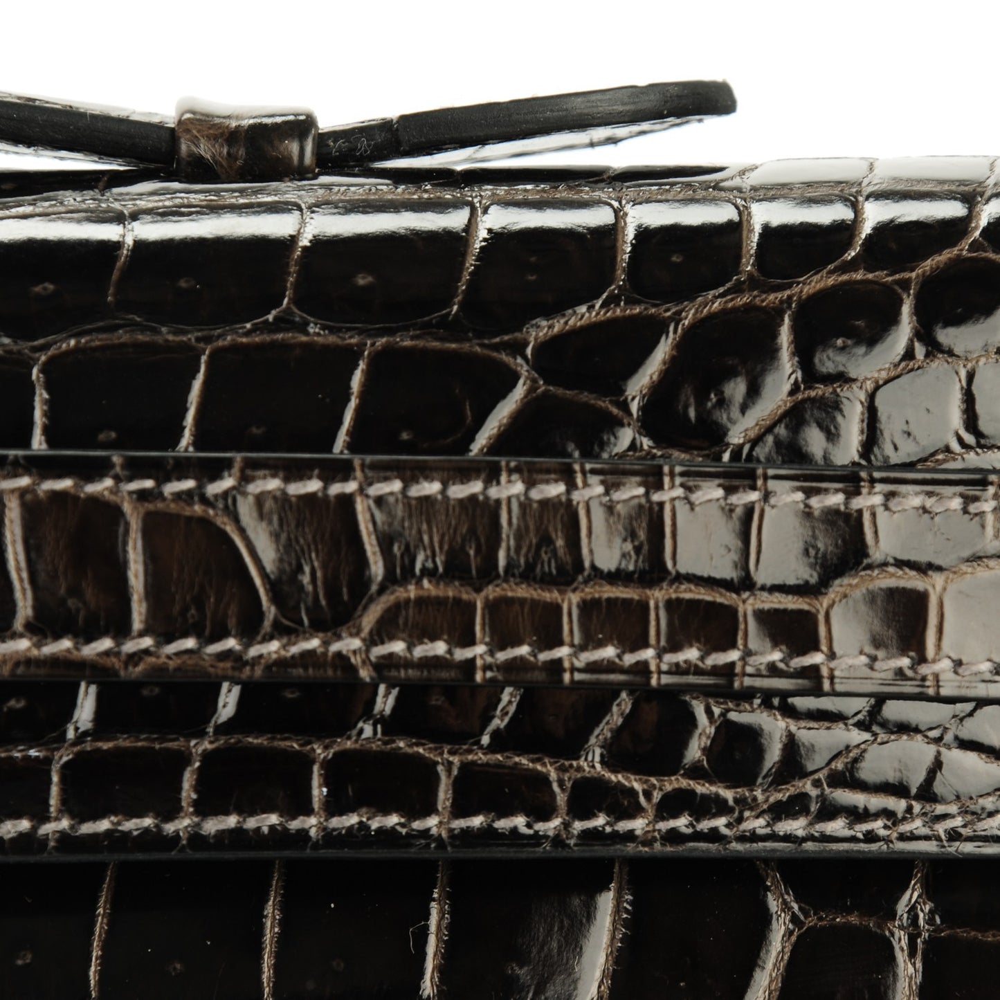Shiny Porosus Crocodile Kelly Cut Pochette Graphite